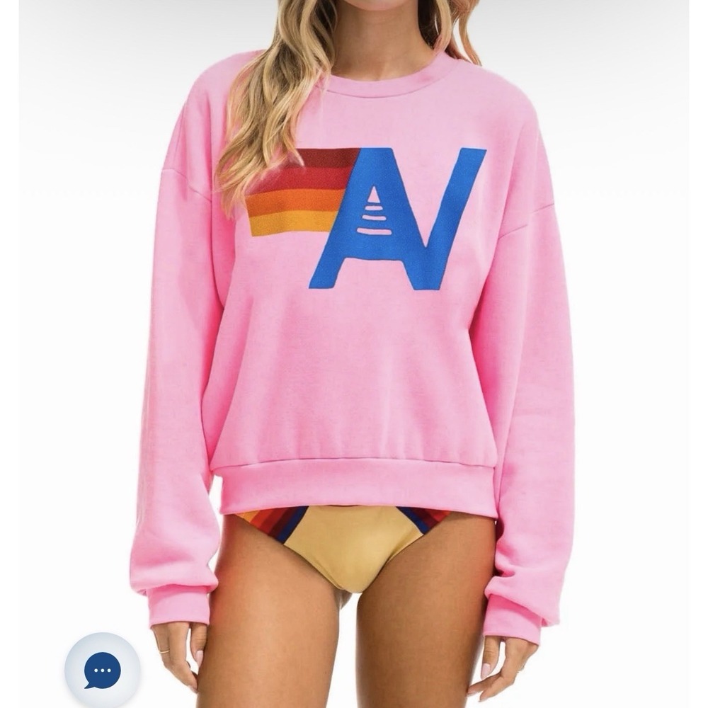 Aviator Nation Logo Stitch Relaxed Crewneck Sweatshirt Pink Unisex Sz S USA